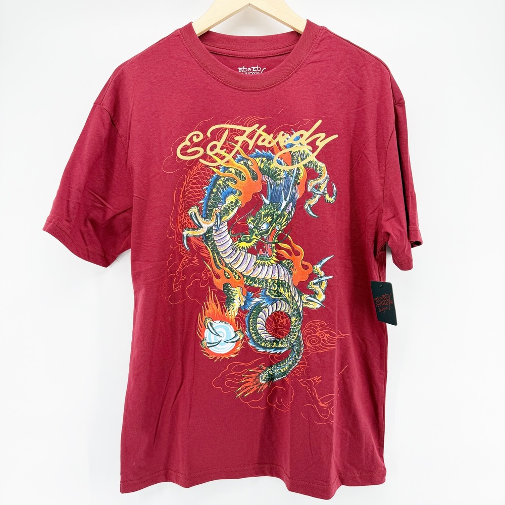 Ed Hardy Mens Wine Red Dragon Graphic Print T Shirt Size Medium Short Sleeve NEW - Picture 11 of 11